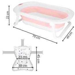 Wanienka dla niemowląt przenośna 40 L z korkiem i termometrem biało-różowa