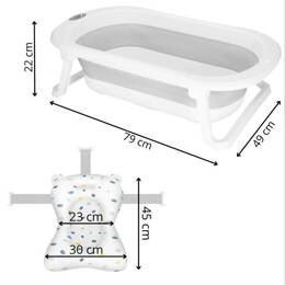 Wanienka dla niemowląt z poduszka korkiem i termometrem 40 L przenośna, biało-szara