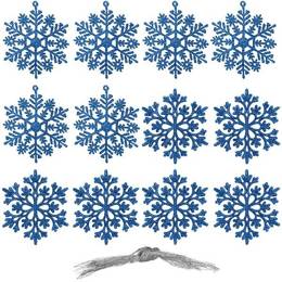 Zawieszka choinkowa 12 szt. śnieżynka 10 cm świąteczna ozdoba niebieski brokat
