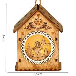 Zawieszka choinkowa domek świecąca ozdoba świąteczna drewniana na baterię