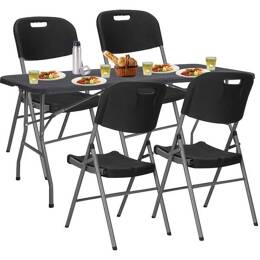 Zestaw cateringowy, turystyczny stół 180 cm z 4 krzesłami składany na bankiet, zestaw czarny